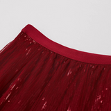 Saia midi de tule em malha de lantejoulas deslumbrante em vermelho