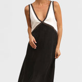 Lara - Vestido elegante com decote em V de cor contrastante