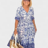 Hannah – Elegante Vestido de Flores com Decote em V