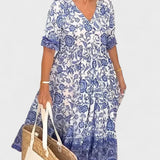 Hannah – Elegante Vestido de Flores com Decote em V