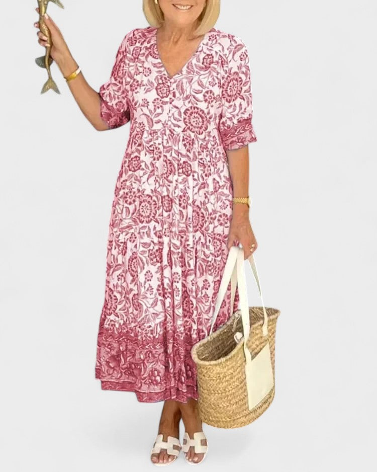 Hannah – Elegante Vestido de Flores com Decote em V