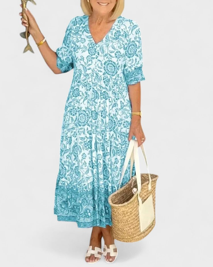 Hannah – Elegante Vestido de Flores com Decote em V