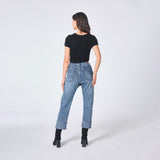 Zoe | Jeans Largos com Fechamento Assimétrico