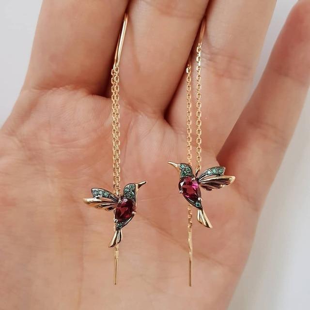 Brincos com beija-flor em esmalte e zircônia
